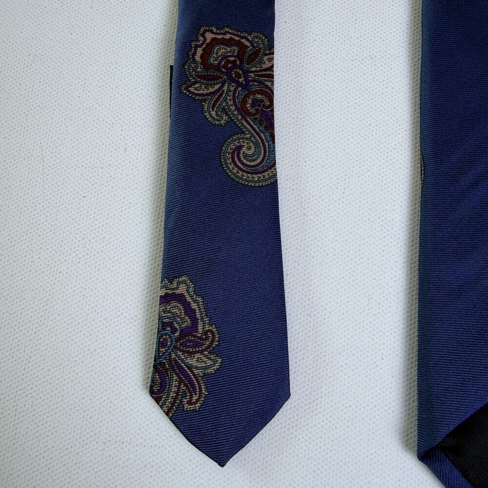 VTG Mallory & Church London Pure Italian Silk Men's Neck Tie Navy Blue Paisley - Picture 6 of 12